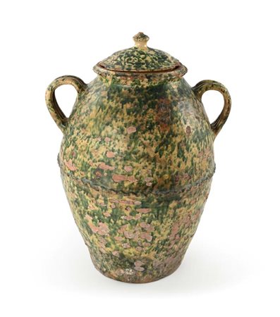 Grande orcio con coperchio in terracotta invetriata maculata, Toscana, XIX...