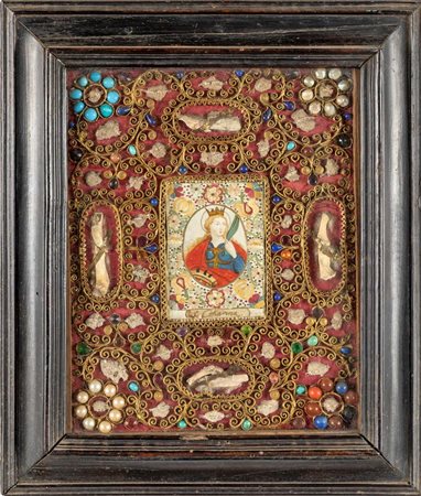 Quadro devozionale con Santa Caterina d'Alessandria, XIX secolo cm 34,5x29...