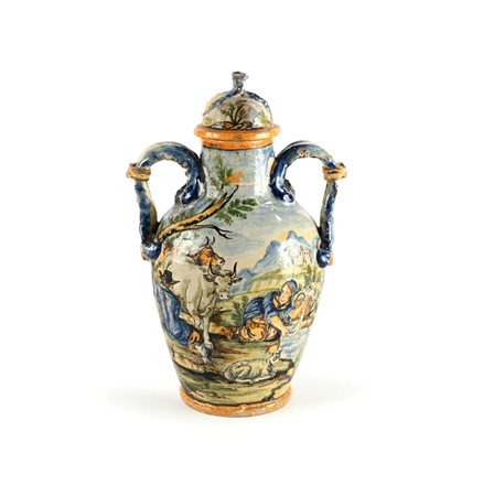 Vaso biansato con coperchio in maiolica policroma, Castelli d'Abruzzo, XIX...