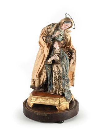 Gruppo devozionale in terracotta abbigliata, Napoli, XVIII secolo,...