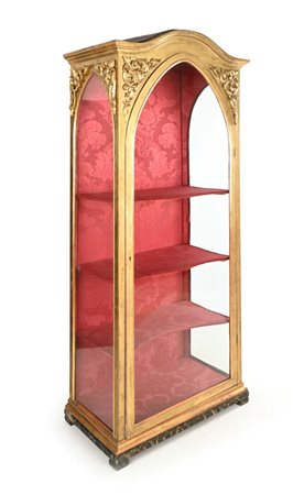 Vetrina in legno dorato con anta centinata, XIX secolo cm 198x88x52 facciata...