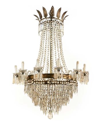 Grande lampadario in bronzo dorato a dodici luci, XIX secolo cm 130x90...