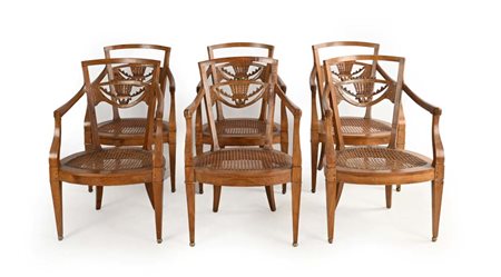 Sei poltroncine in ciliegio, metà del XIX secolo cm 90x57x48 schienali a...