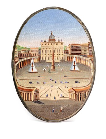 Placca musiva di forma ovale, XX secolo cm 13,2x9,5 realizzata in...