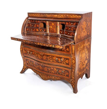 Scrittoio a rullo in legno intarsiato, Olanda, inizio XIX secolo cm...
