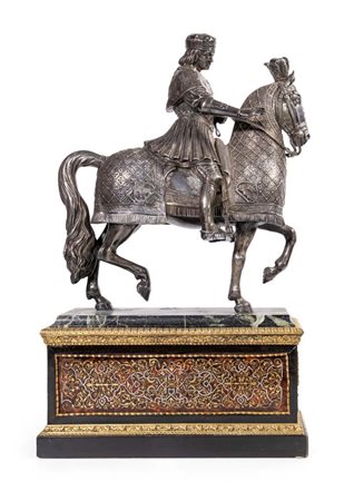 Scultura equestre in argento, XIX secolo cm 55x34x15,5 raffigurante Luigi IX...