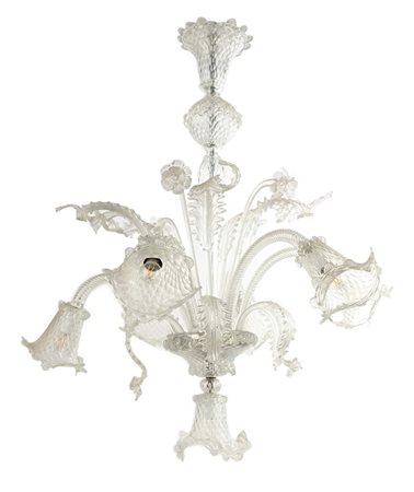 Lampadario in vetro incolore a sette luci, Arte Vetraria Muranese, inizi del...