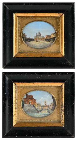 a) Veduta del colle del Campidoglio b) Veduta di piazza San Pietro cm 5x6,5 -...