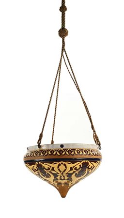 Lampada pensile in ceramica smaltata, inizi XX secolo cm 25x35 - con i...