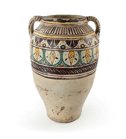 Vaso "Qallalin" in ceramica dipinta, Tunisia, XVIII/XIX secolo altezza cm 54...