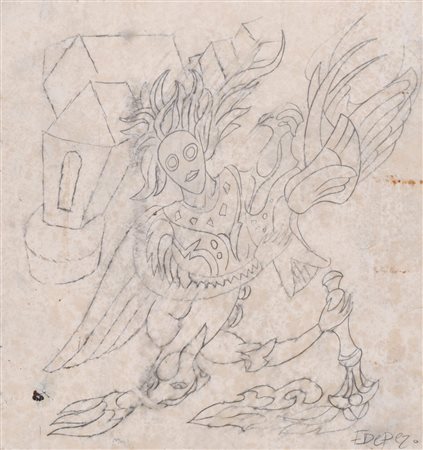 Fortunato Depero (Fondo 1892 - Rovereto 1960) Figura alata con uccello,...