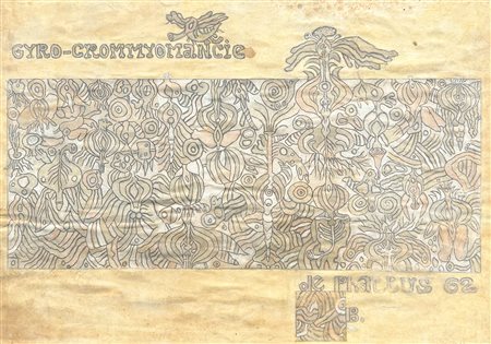 De Phallus Gyro-Crommyomancie, 1962;Tecnica mista su carta, 49 x 69 cm,...