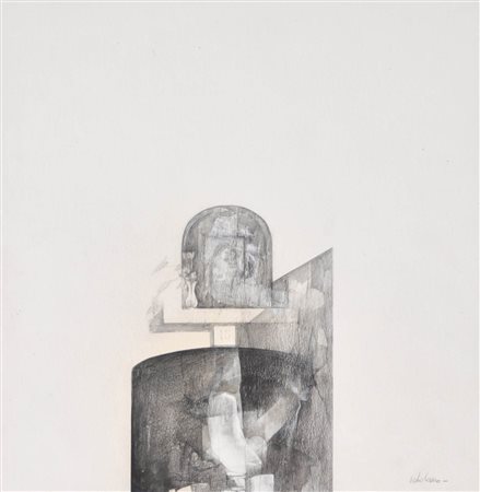 Pedro Cano (Blanca 1944) Nicchia con immagine della Madonna;Tecnica mista su...