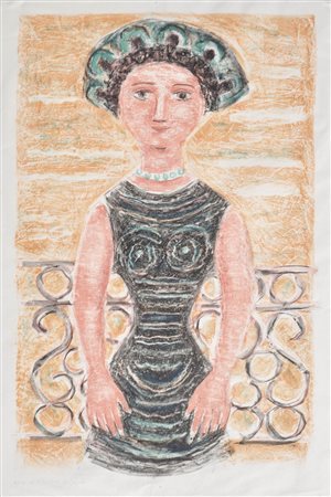 Massimo Campigli (Berlin/Berlino 1895 - Saint-Tropez 1971) Donna al balcone,...