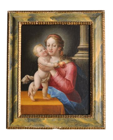 Maler um 1780/1800/Pittore del 1780/1800 ca. Madonna con Bambino e pera;Olio...