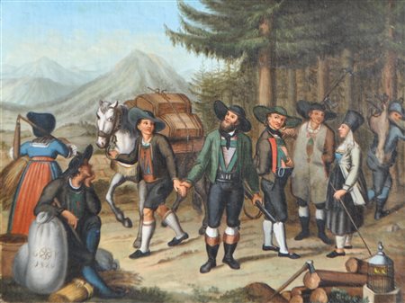 Monogrammist "G V" Andreas Hofer con il suo seguito, 1820;Olio su tela su...
