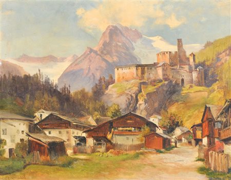 Anton Hansch (Wien 1813 - Salzburg 1876) Campo Tures;Olio su tela, 35 x 45,5...
