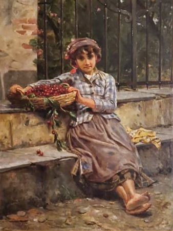Ruggero Meneghini (1866 - 1938) La venditrice di ciliegie;Olio su tela, 165 x...