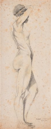 Theodor von Hörmann (Imst 1840 - Graz 1895) Nudo femminile in piedi;Matita su...