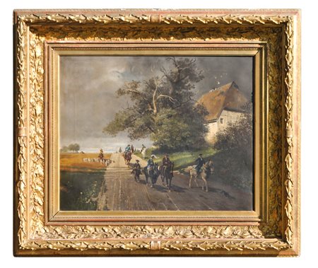 J. von Krauhs (Münchner Maler des späten 19. Jh. Compagnia di caccia;Olio su...