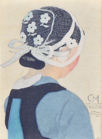 Carl Moser (Bozen/Bolzano 1873 - 1939) Ragazza bretone, 1904;Xilografia a...