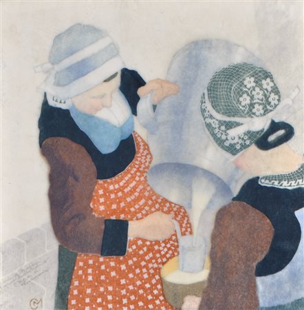 Carl Moser (Bozen/Bolzano 1873 - 1939) Lattaia bretone, 1906;Xilografia a...