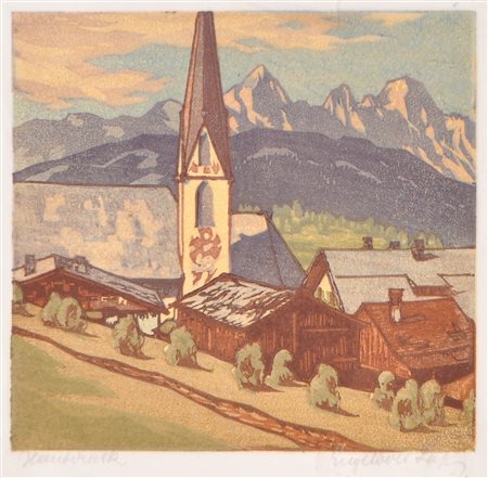 Engelbert Lap (Graz 1886 - Innsbruck 1970) Seefeld;Xilografia a colori, 15 x...