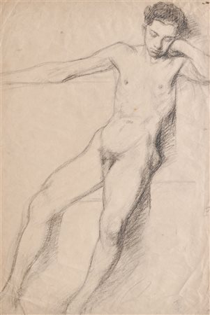 Ignaz Stolz (Bozen/Bolzano 1868 - Lana 1953) Nudo maschile appoggiato, 1920...