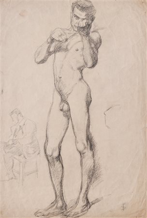Ignaz Stolz (Bozen/Bolzano 1868 - Lana 1953) Nudo maschile in piedi con...