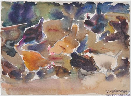 Hans Josef Weber-Tyrol (Schwaz 1874 - Meran/Merano 1957) Galline;Acquerello,...