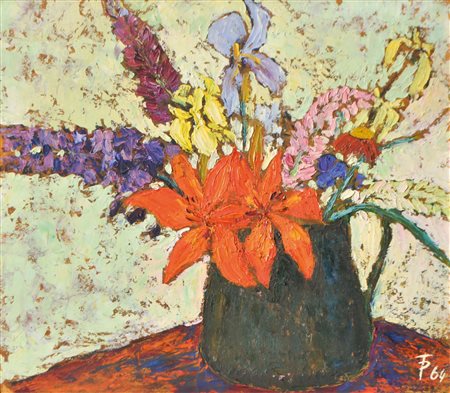 Theodor Prachensky (Innsbruck 1888 - 1970) Mazzo di fiori variopinti su...