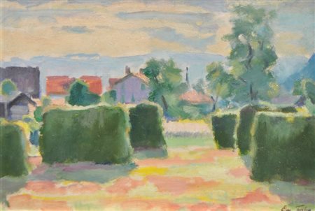 Emanuen Fohn (Klagenfurt 1881 - Bozen/Bolzano 1966) Borgo;Olio su cartone, 22...