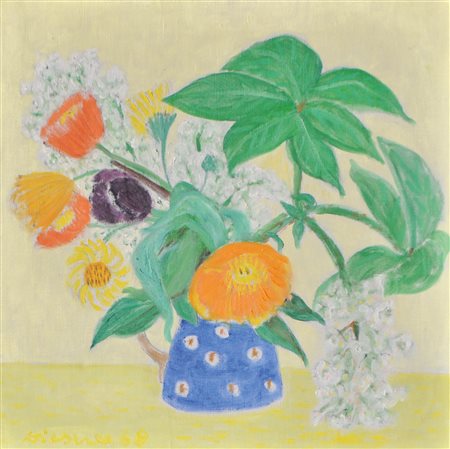 Gerhild Diesner (Innsbruck 1915 - 1995) Mazzo di fiori su sfondo giallo,...