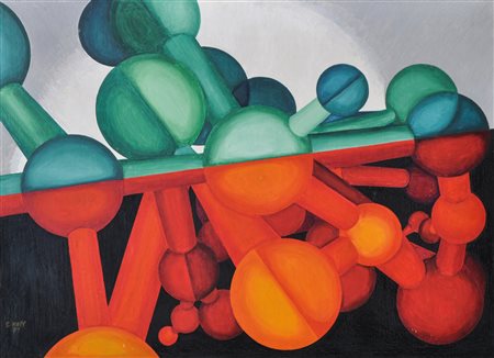 Elmar Kopp (Imst 1929 - 2020) Senza titolo, 1971;Olio su tavola, 61,8 x 85...