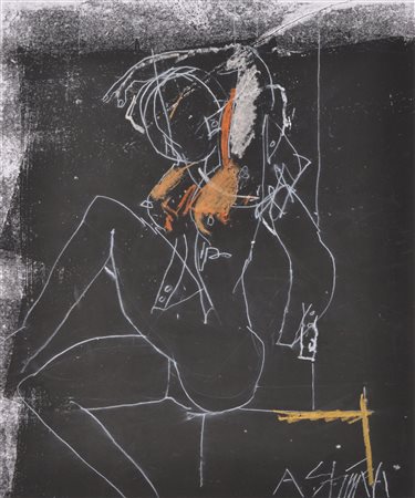 August Stimpfl (Imst 1924 - 2010) Nudo seduto, 1998;Tecnica mista su...