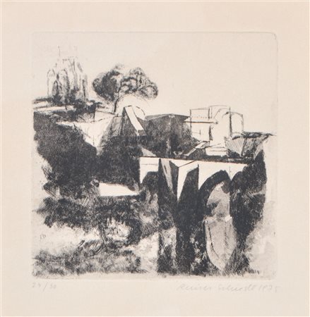 Reiner Schiestl (Kufstein 1939) Paesaggio spagnolo, 1975;Acquaforte, 22 x 22...