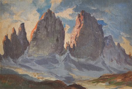 Huber Tre Cime di Lavaredo;Olio su cartone, 15,5 x 22 cm, in cornice