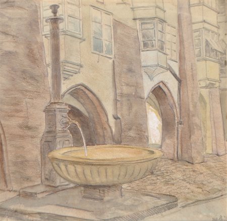 Carl Henrich Walter Kühn (Innsbruck 1895 - 1970) Fontana nel centro storico...