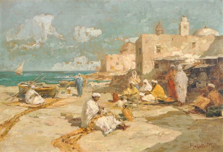 Matteoda Angelo Rossotti (Turin/Torino 1865 - 1934) Porto di Algeri;Olio su...