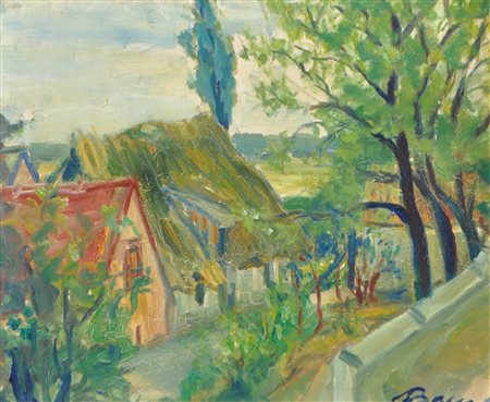 Luis Baur (Innsbruck 1919 - Visby, Schweden 1975) Fattoria;Olio su cartone,...