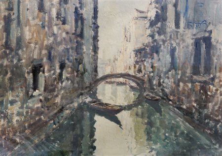 Giuseppe Marino Poesia veneziana;Olio su tela, 50 x 70 cm, in cornice Firma,...