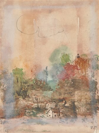 Anton Frühauf (Meran/Merano 1914 - 1999) Paesaggio con case, 1975;Tecnica...