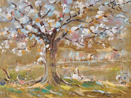 Franz Hofinger Primavera su oro;Acrilico su fondo dorato a 24 carati,...