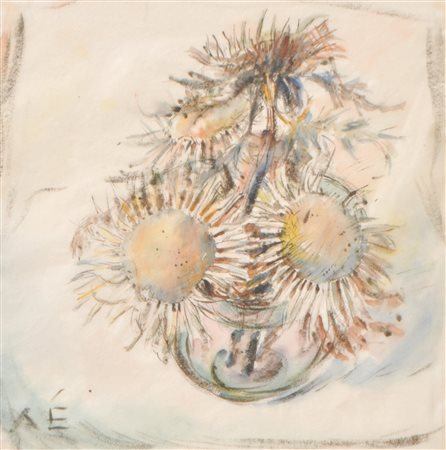 Anni Egösi (Meran/Merano 1894 - 1954) Vaso con cardi;Acquerello su carta,...