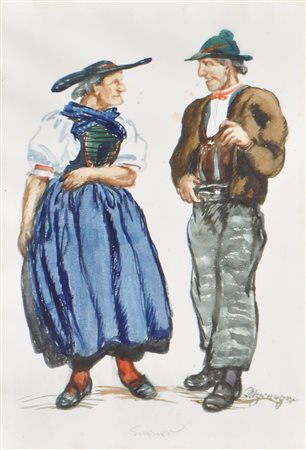Hugo Atzwanger (Feldkirch 1883 - Bozen/Bolzano 1960) Sarentinese;Acquerello,...