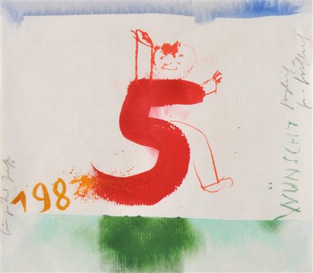 Fritz Fröhlich (Linz 1910 - 2001) Capodanno 1985;Acquerello, 15,5 x 14 cm, in...