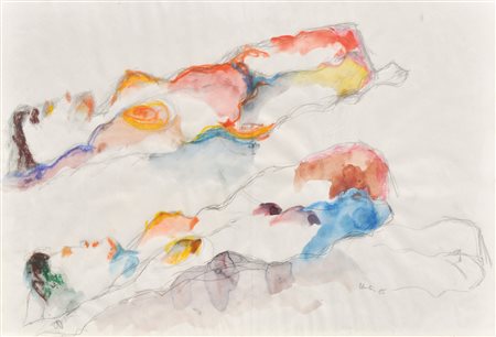 Josef Unterer (1938 - 1998) Nudi sdraiati, 1985;Acquerello, matita, 34 x 49...