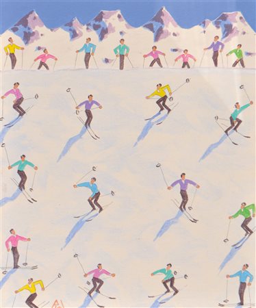 Peter Waldner (Hall in Tirol 1948) Pista da sci;Tecnica mista su cartoncino,...