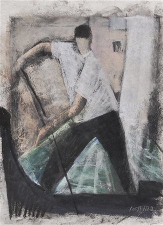 Josef Costazza (Neumarkt/Egna 1950) Gondoliere;Pastello, 33 x 24,5 cm Firma