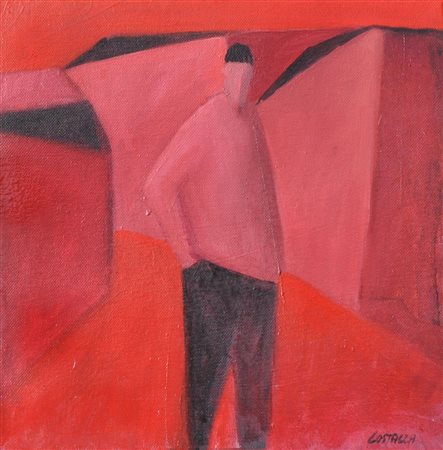 Josef Costazza (Neumarkt/Egna 1950) Composizione in rosso;Olio su tela, 30 x...